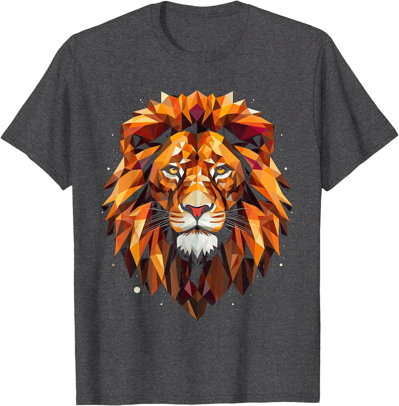 Cool Lions, Astrology And Horoscope Designs Lion colorful lions King Of Animals From Africa Polygon T-Shirt - Dark Heather Grey