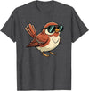 Chipper Feather Co Bird: Sparrow in Sunglasses, Cool Cartoon Avian Attitude T-Shirt - Dark Heather Grey
