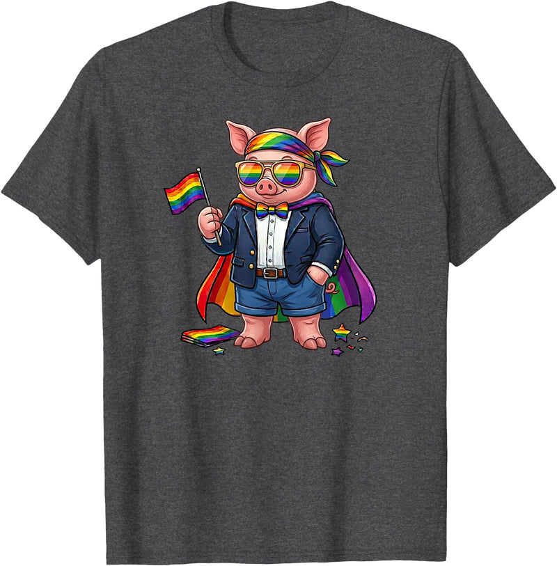 LGBTQ Pig Lovers Costume for Boy Girl Funny Pig LGBT Rainbow Lesbian Gay Pride Women Men T-Shirt - Dark Heather Grey