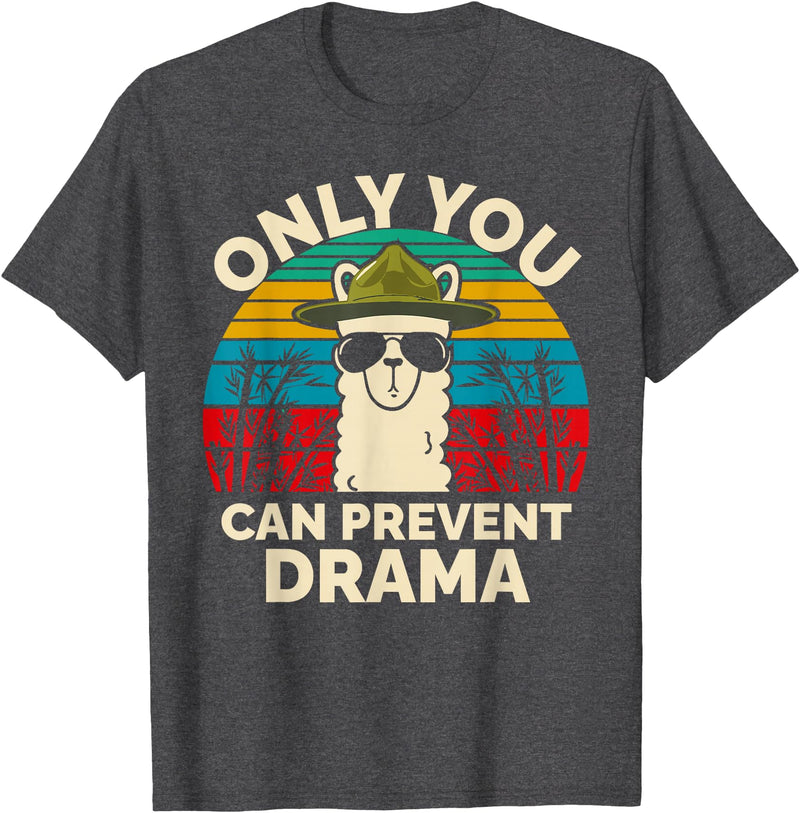 Only You Can Prevent Drama Llama Funny Meme Joke Only You Can Prevent Drama Llama Camping Camp Lover Camper T-Shirt - Dark Heather Grey