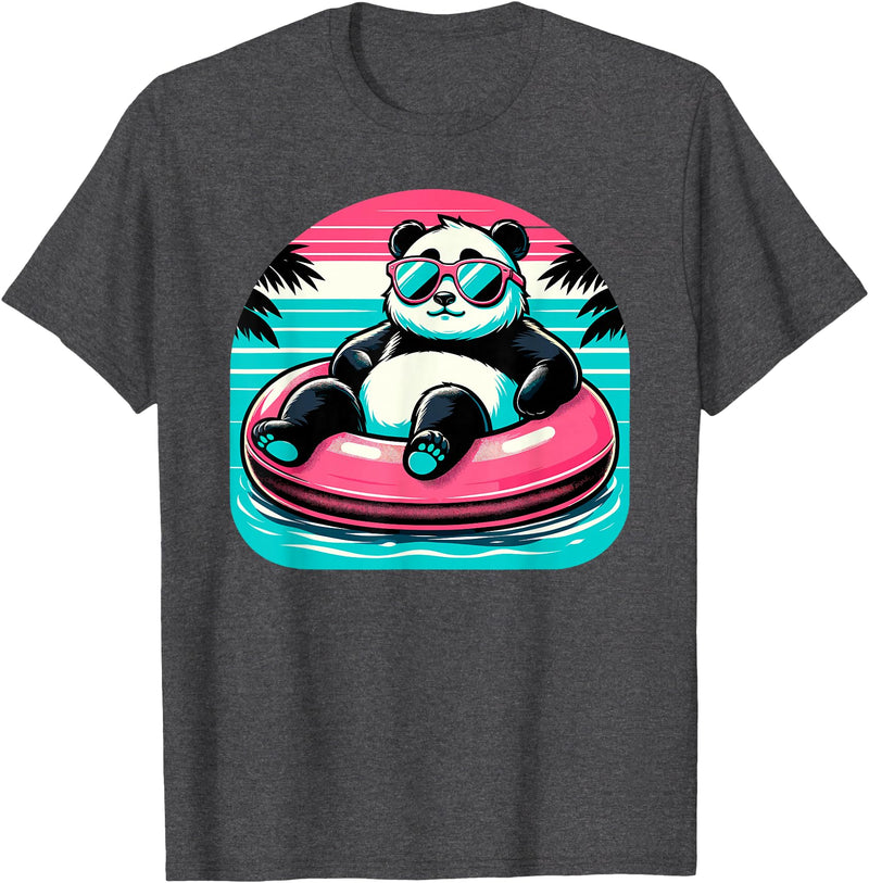 Nerrrdy Pool Party Panda Pink Float Men Women Kids Funny Pool Panda T-Shirt - Dark Heather Grey
