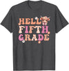 Highland Cow Print First Day of Fifth Grade Tees Hello Fifth Grade Highland Cow Back To School 5th Grade T-Shirt - Dark