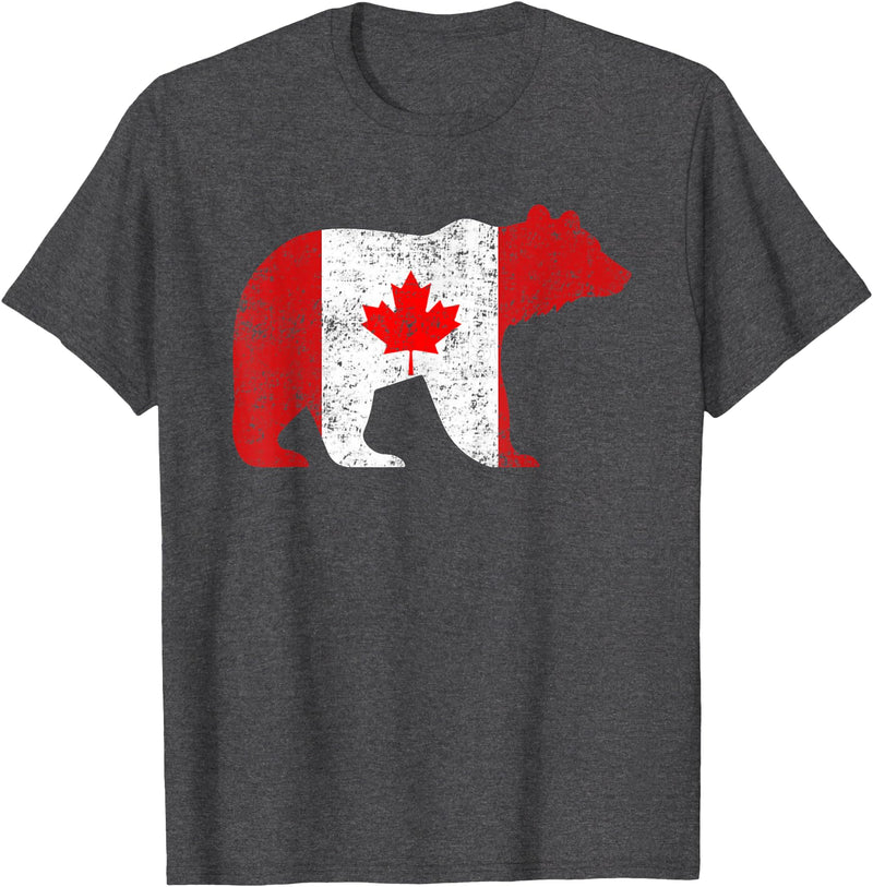 Happy Canada Day Polar Bear Flag Retro Tees Co Happy Canada Day Funny Canadian Polar Bear Animal Flag Retro T-Shirt - Dark Heather Grey