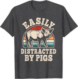 BALARI Easily Distracted by Pigs Funny Retro Pig Farmer Men Women T-Shirt - Dark Heather Grey
