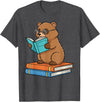 Reading Bear Bookworm Tee Reading Bear Bookworm Cute Bear with Glasses Books T-Shirt - Dark Heather Grey