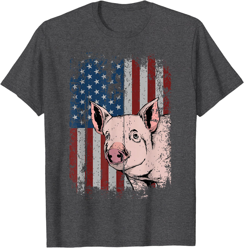 Proud USA Pig Farmer Apparel Gift Idea Pig American USA Flag Patriotic Pig Farm Gift T-Shirt - Dark Heather Grey