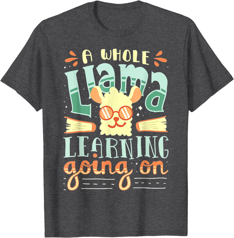 A Whole Llama Learning Going On Cute Teacher T-Shirt for Men Women - Dark Heather Grey
