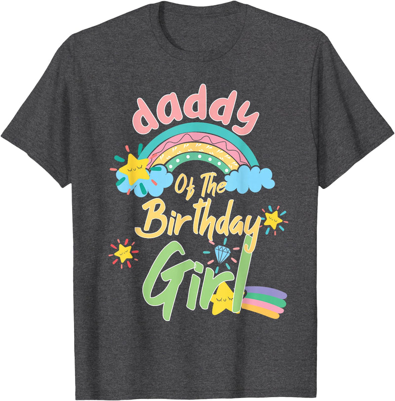 Birthday Girl Rainbow Matching Family Daddy Of The Birthday Girl Llama Matching Family T-Shirt - Dark Heather Grey