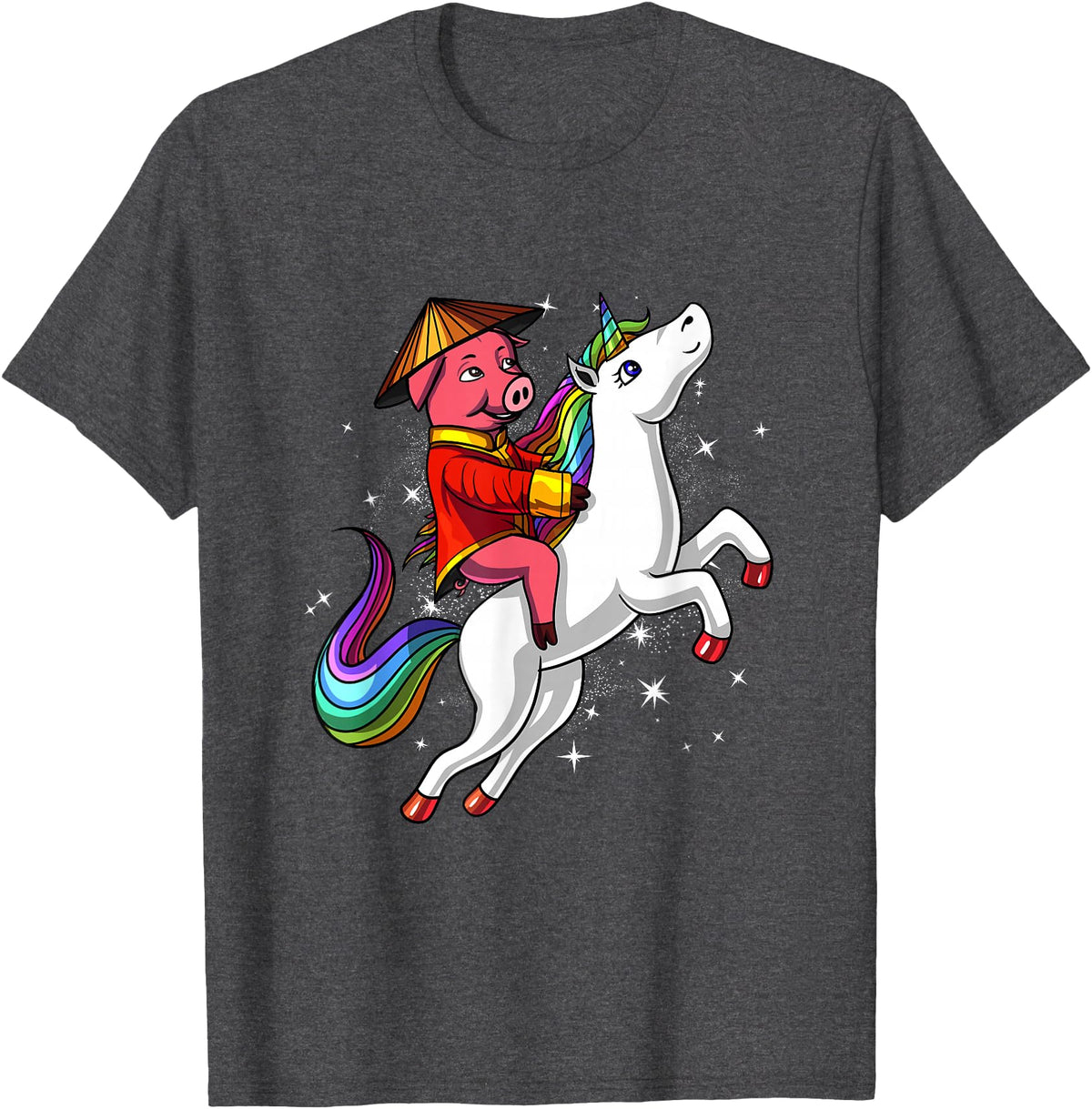 Chinese New Year Shirts 2019 by NS Tees Chinese New Year 2019 Pig Riding Unicorn Gift T Shirt T-Shirt - Dark Heather Grey
