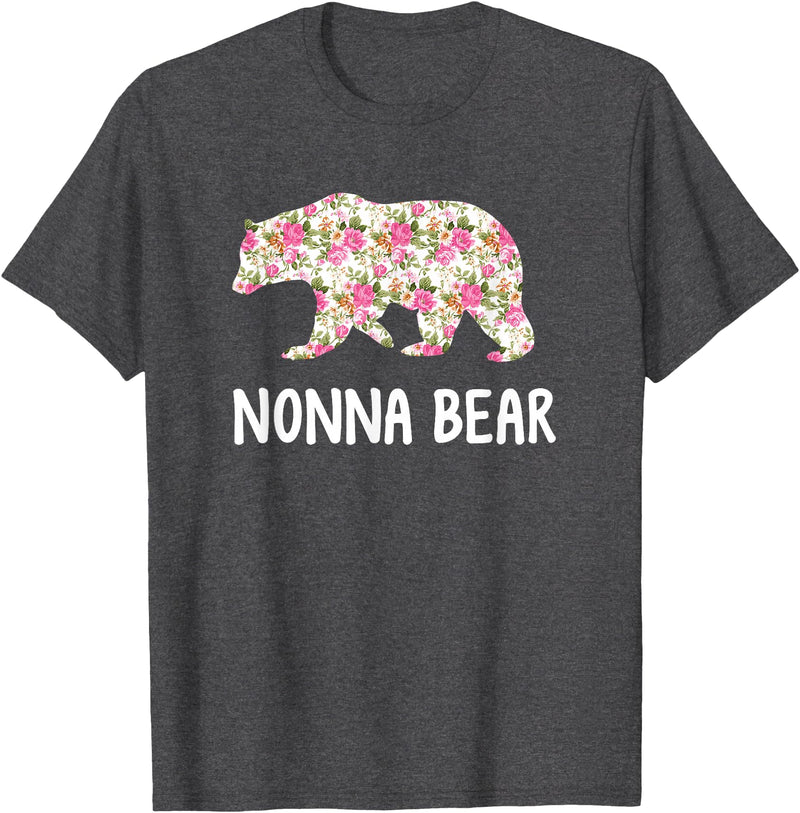 Grandparents Tees By Luna Nonna Bear Floral T-Shirt T-Shirt - Dark Heather Grey