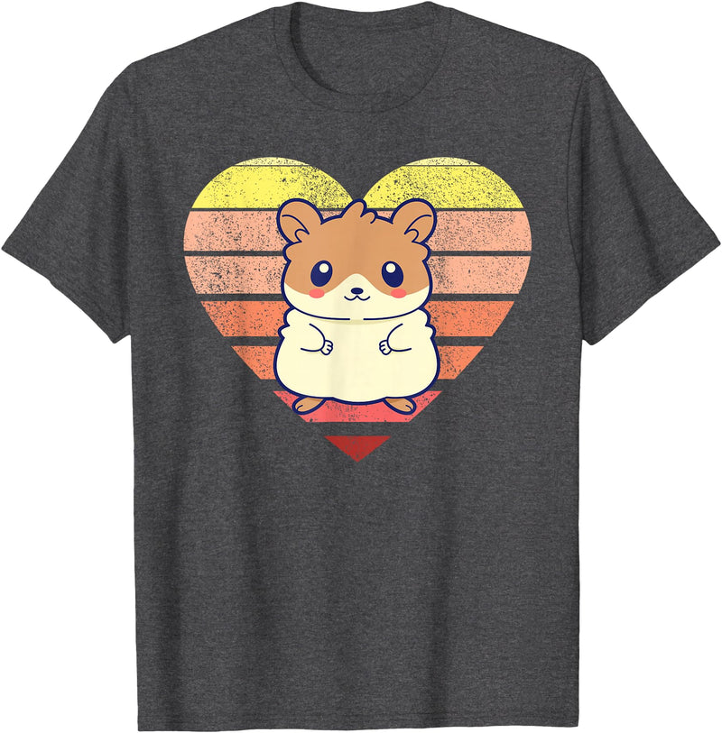Cute Hamster Design Retro Heart Shape Vintage T-Shirt - Dark Heather Grey