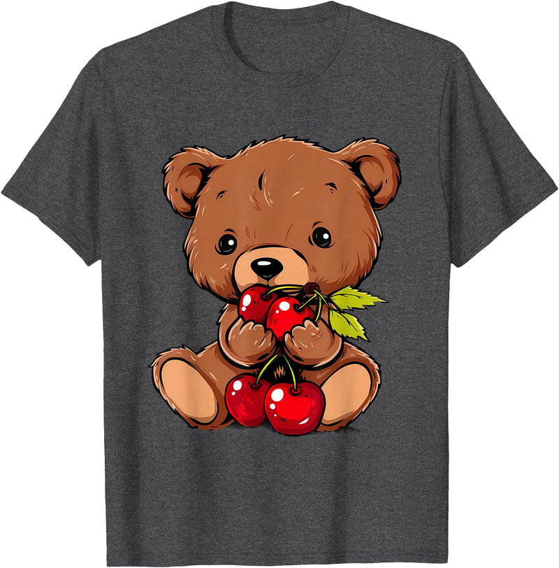 Cute Cherry Animals Cherry Bear Cute Bear Nature Cherry Fruit Artwork Wildlife T-Shirt - Dark Heather Grey