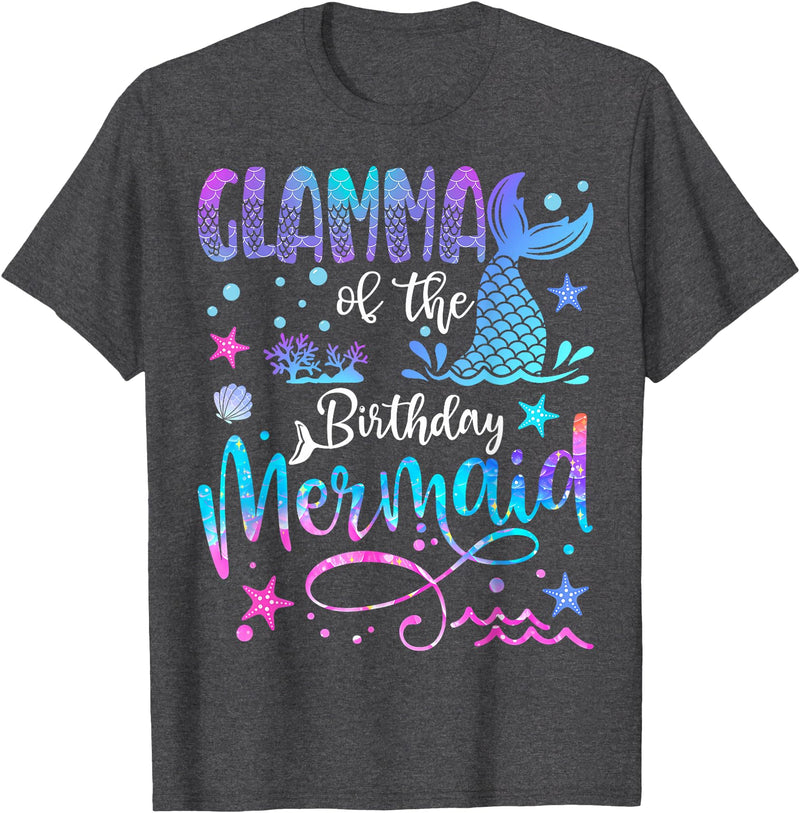 Birthday Mermaid Matching Family Tees Glamma of The Birthday Mermaid Matching 1St Birthday Girl T-Shirt - Dark Heather Grey