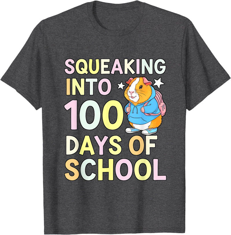 Guinea Pig 100 Days School Tees 100 Days Of School Squeaking Guinea Pig School Backpack Pet T-Shirt - Dark Heather Grey