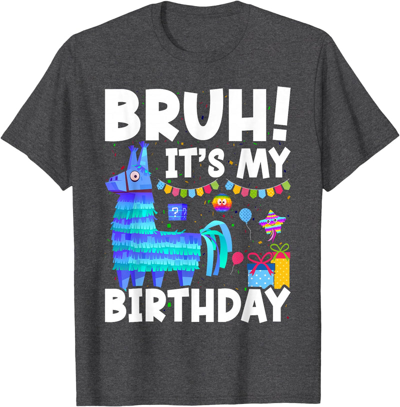 Llama Lover Gift Co. Bruh Its My Birthday Llama Pinata Family Party Boys Girls T-Shirt - Dark Heather Grey
