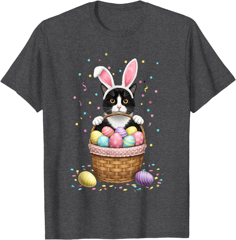 Cat Bunny Ears Eggs Meowy Easter Rabbit Lover Men Women Kids T-Shirt in Dark Heather Grey