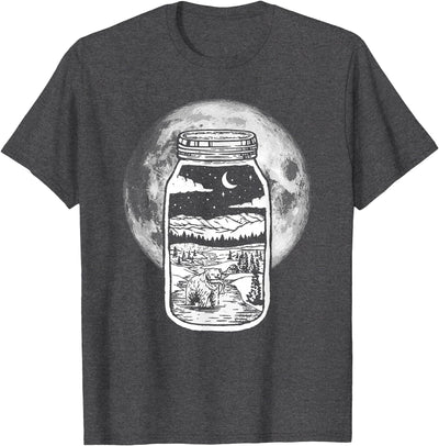 Moonshine Lover Jar Design - Bear, Moon & Mountains T-Shirt