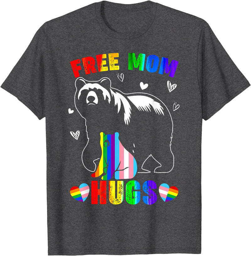 Amb Proud Mom Mommy Mama LGBTQ Mothers Day Women Free Mom Hugs Mama Bear LGBTQ Pride Rainbow Flag Mothers Day T-Shirt - Dark Heather Grey