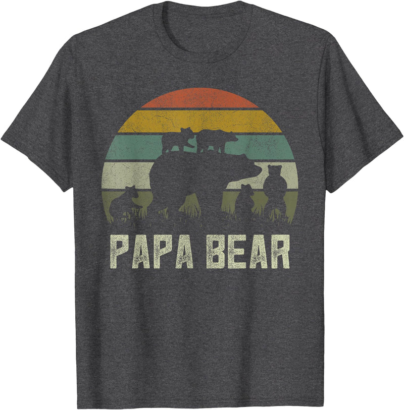 Bear Cubs Family Matching Gifts & Shirts Clothing Funny Papa Bear Shirts, Cub 5 Kids Fathers Day Grandpa T-Shirt - Dark Heather Grey