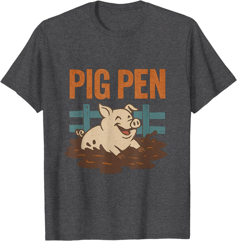 Modern Aesthetic Design Studio Pig Pen Rustic Farm Humor Grunge Graphic T-Shirt - Dark Heather Grey