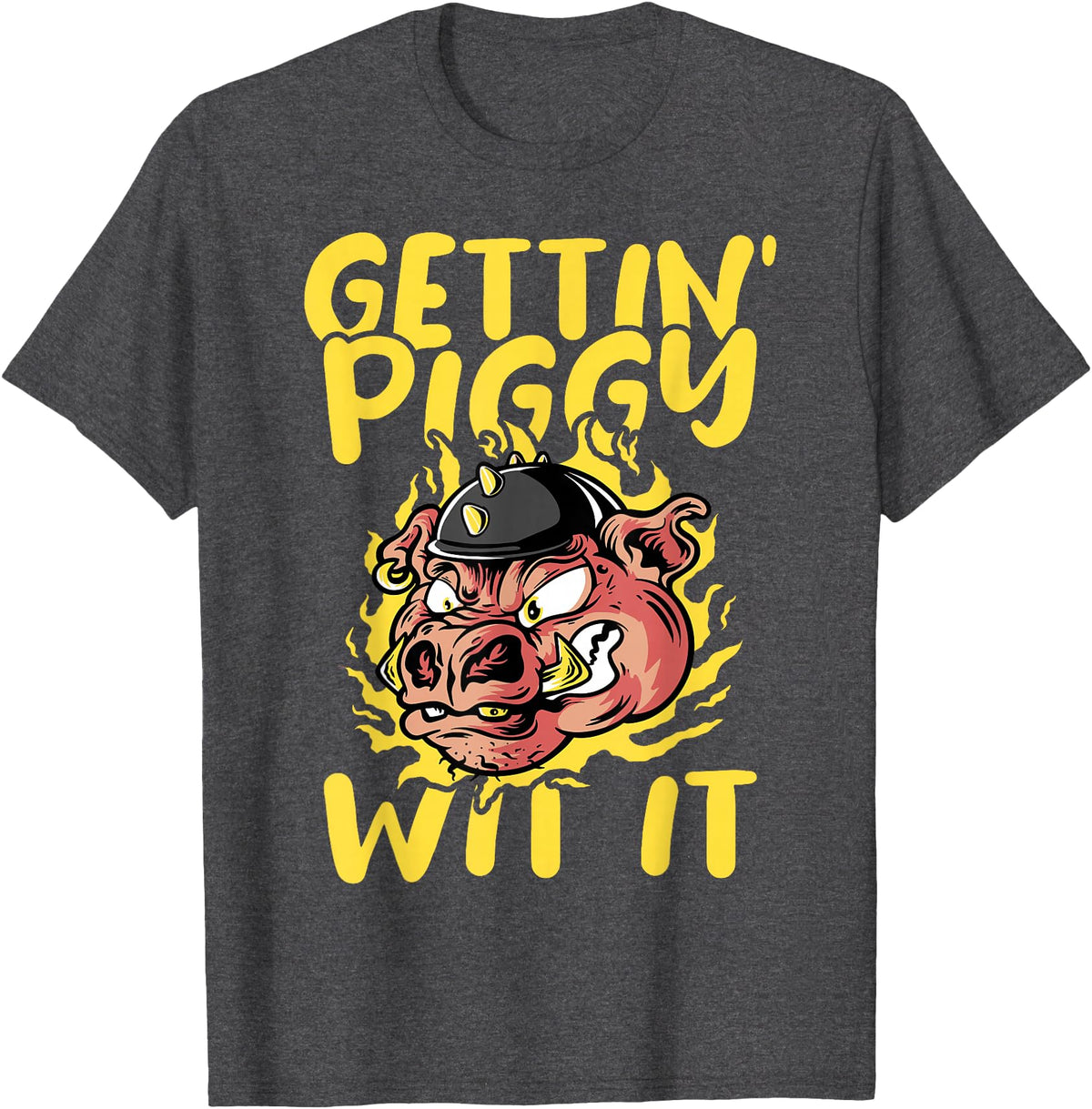 Funny Pig Roast BBQ Gifts Pork Rub Barbecue Lover Pig Roast Barbecue Getting Piggy Wit It BBQ T-Shirt - Dark Heather Grey