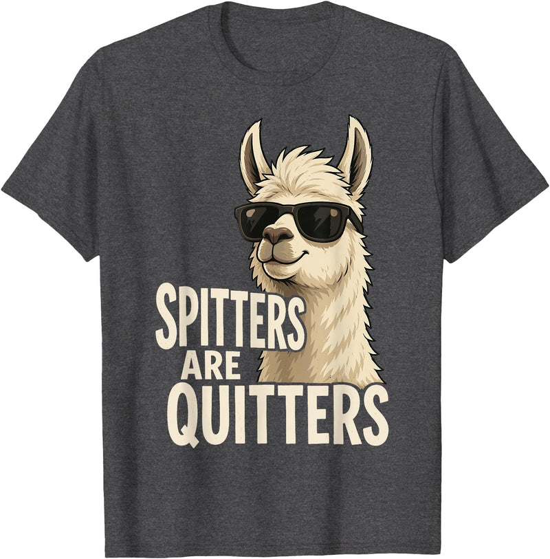 Inappropriate Funny Meme Tee Funny Llama Spitters are Quitters Adult Humor T-Shirt - Dark Heather Grey