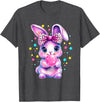 Cute Coquette Bow Tie Dye Rabbit Easter Bunny Girl Kids T-Shirt in Dark Heather Grey