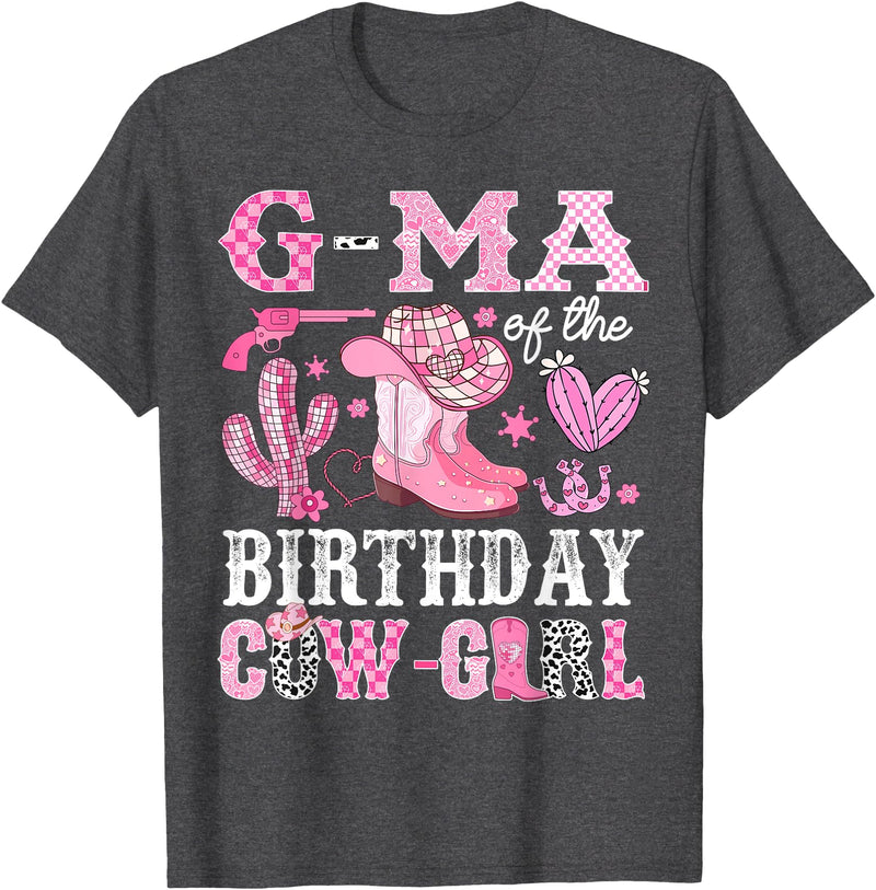Pink Western Cowgirl Bday Party Family Matching G-Ma Of The Birthday Cow-Girl Rodeo Cowgirl Bday T-Shirt - Dark Heather Grey