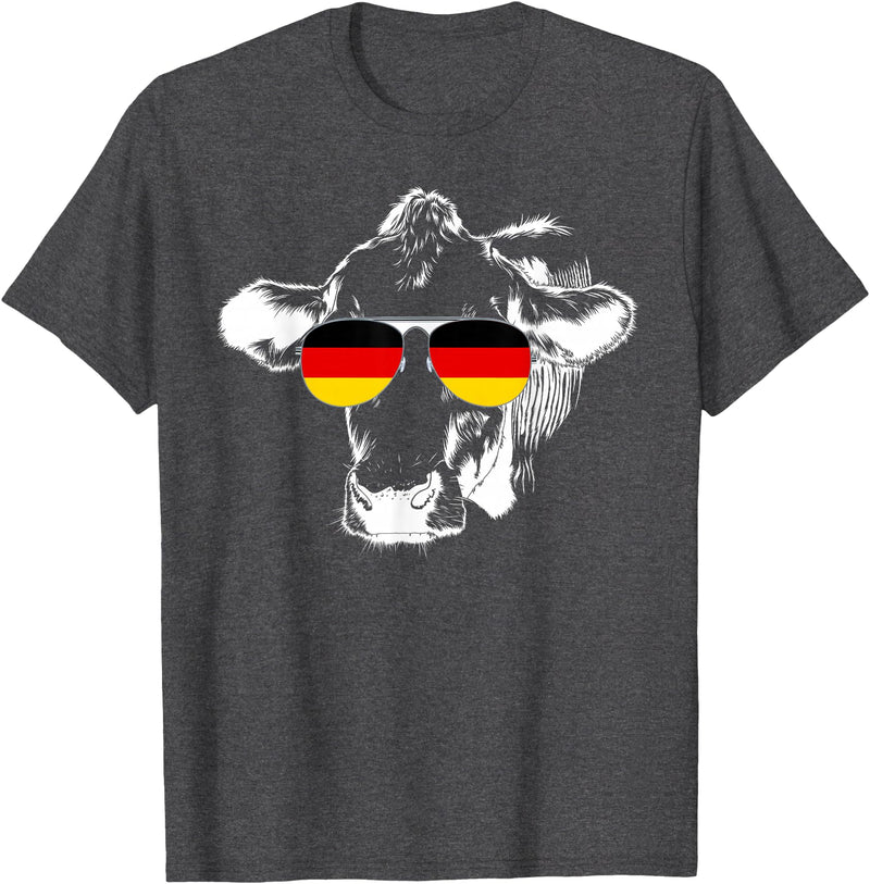 Oktoberfest German Flag Cow Sunglasses Germany Funny Cute T-Shirt - Dark Heather Grey