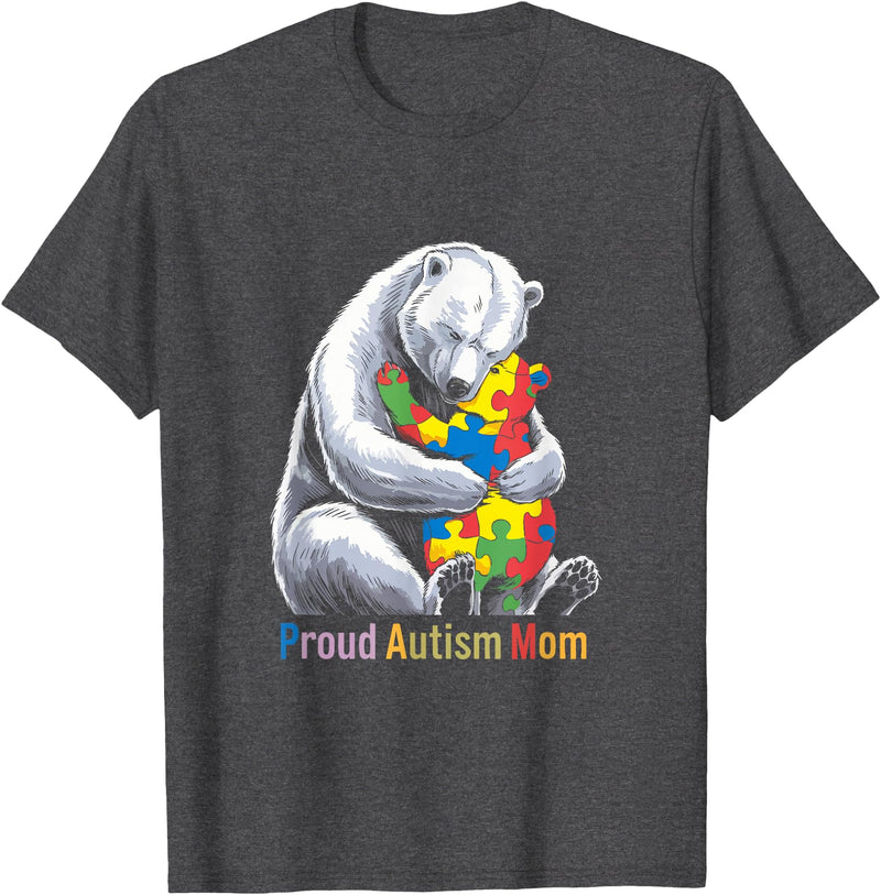 Autism Mama Mom Bear Support Autism Proud Autism Mom Bear Autism Awareness Month T-Shirt - Dark Heather Grey