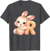 Letter R Rabbit Watercolor Cute Baby Animal Alphabet Initial T-Shirt in Dark Heather Grey