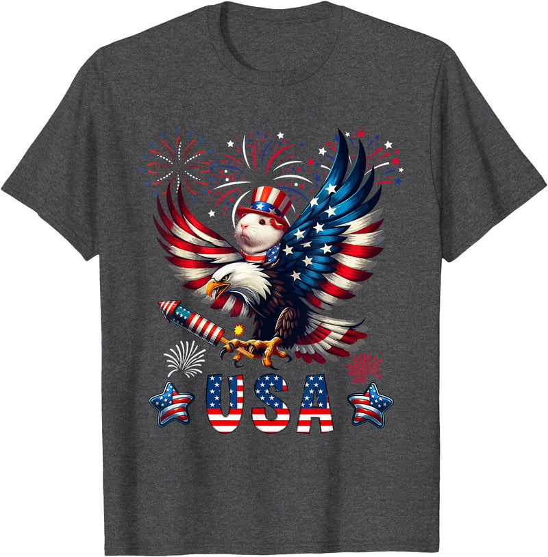 Rodent 4th Of July Costume USA 4th Of July Guinea Pig Riding Eagle Fireworks Patriotic T-Shirt - Dark Heather Grey