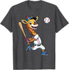 Giraffe Baseball Lover Giraffe Playing Baseball Boys Girls Kids Giraffe Animal T-Shirt - Dark Heather Grey