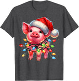 Christmas Pig Lover Christmas Light Pig Lover T-Shirt - Dark Heather Grey