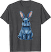 Funny Rabbit Bunny Easter Blue Denim Patchwork Style Animal T-Shirt in Dark Heather Grey