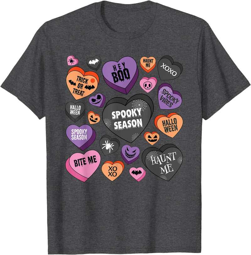 Catumet Halloween Spooky Candy Heart Design for Halloween T-Shirt - Dark Heather Grey