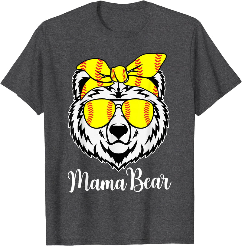 Mama Bear Face Apparel Softball Mama Bear With Sunglasses Bandana Momma Mothers Dy T-Shirt - Dark Heather Grey