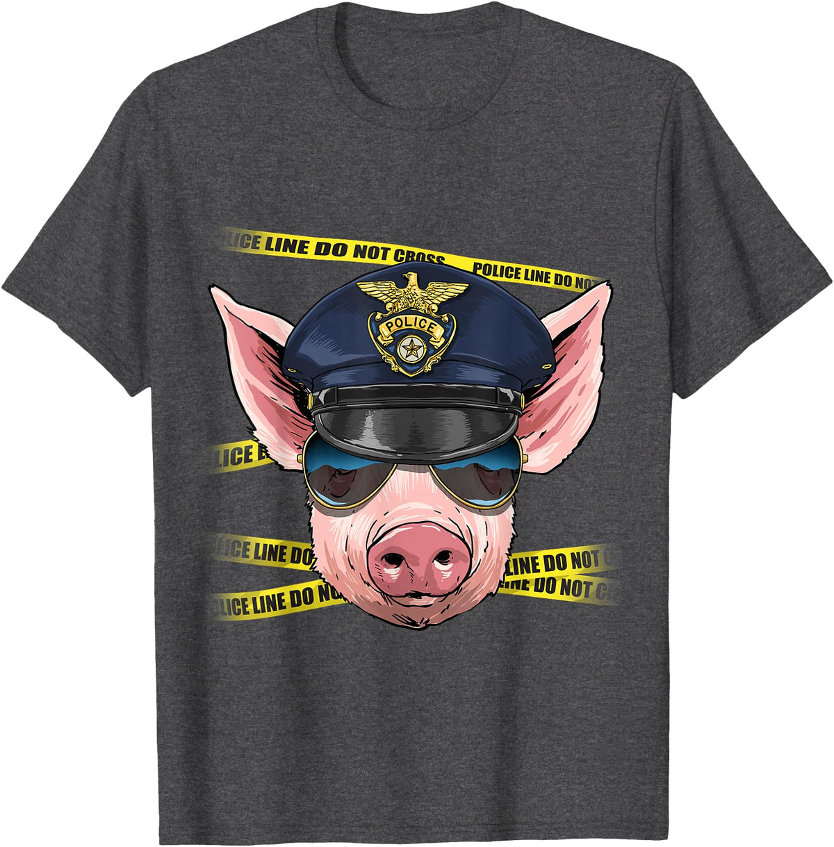 Wowsome! Pig Police Farmer Pig Farm Animal Lover T-Shirt - Dark Heather Grey