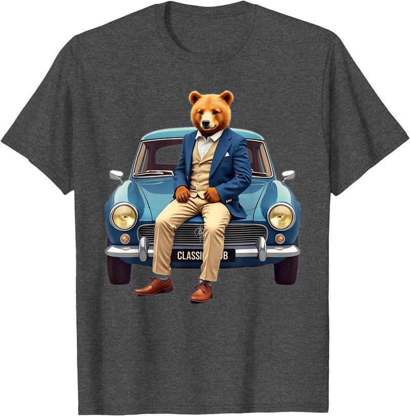 Teddy Bear Classic Car Tees Enjoy Cool Teddy Bear With Classic Car Graphic Designs Fun T-Shirt - Dark Heather Grey