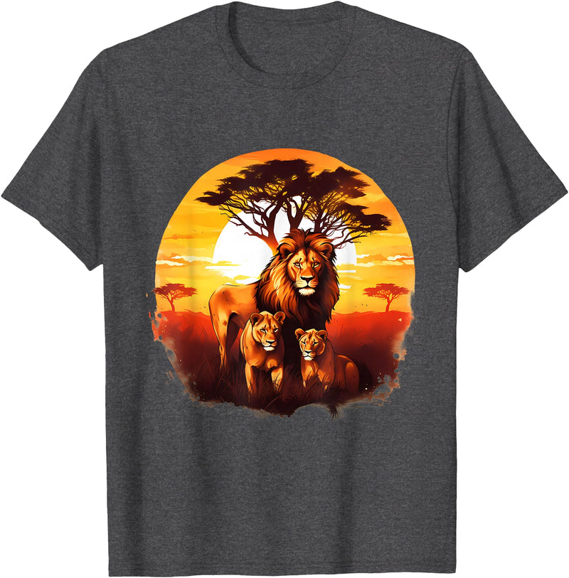 Safari Animal Art Lion Wildlife Safari Tiger African Animal Lovers Savanna T-Shirt - Dark Heather Grey