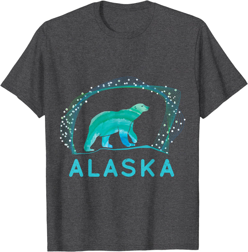 Funny Polar Bear Alaska Day Northern Light Gift Alaska Polar Bear with Polar Lights and Stars T-Shirt - Dark Heather Grey