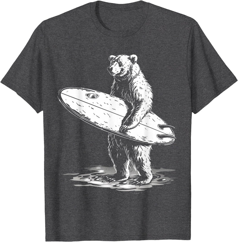 Bear Surf Creations BY TEERA Surfing Bear Cool Beach Adventure Design T-Shirt - Dark Heather Grey