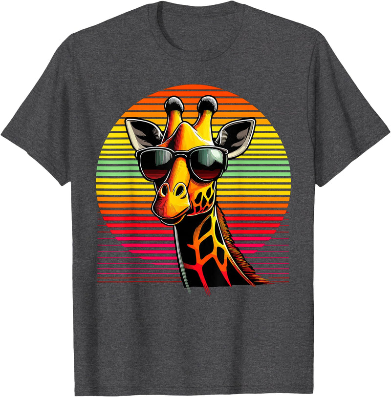 Funny Giraffe lover Giraffe Animal Vintage Sunglasses Giraffe T-Shirt - Dark Heather Grey