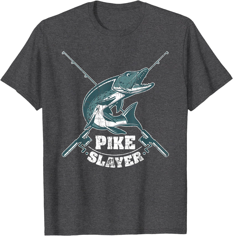 Fishing IM Co Pike Slayer Fishing Fisherman Northern Pike T-Shirt - Dark Heather Grey