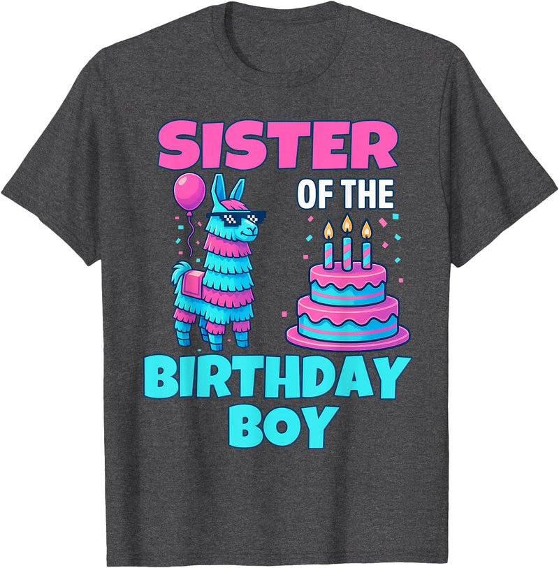 gaming gamer Birthday Llama Pinata Family Apparel Sister Birthday Boy Llama Pinata Party family mathing women T-Shirt - Dark Heather Grey