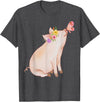 Watercolor Pink Pig With Floral And Butterfly Farm Design T-Shirt - Dark Heather Grey