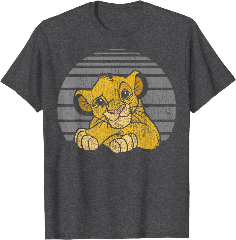 Disney Lion King Young Simba Distressed Stripes T-Shirt - Dark Heather Grey