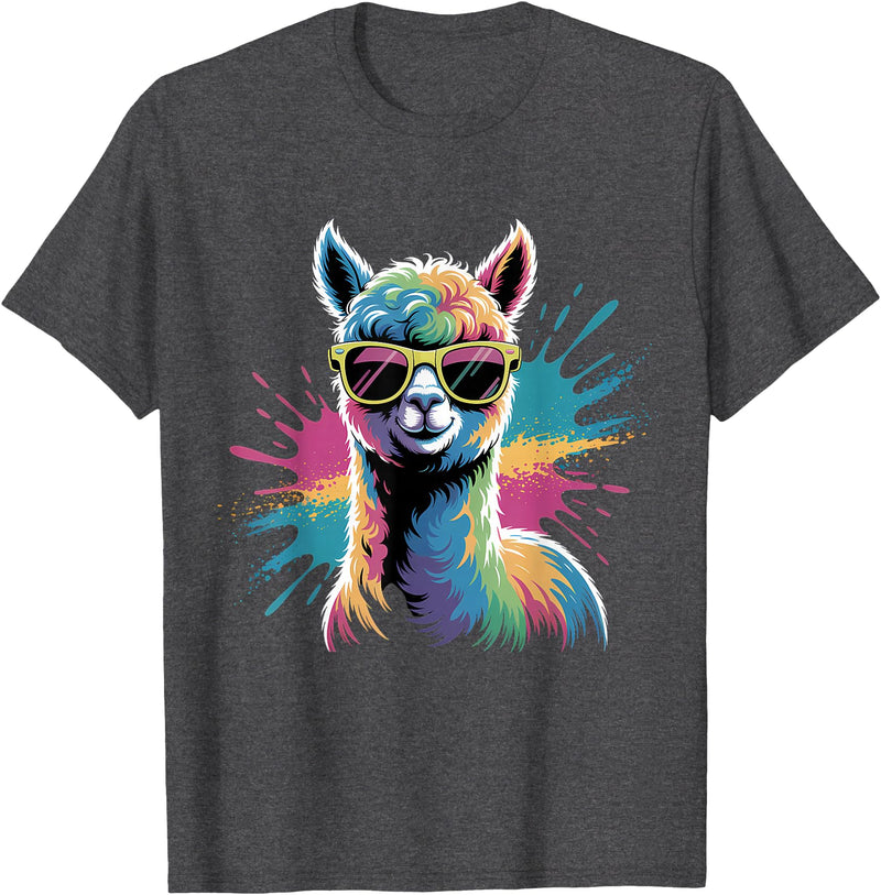 Funny Llama Lover Graphics Funny Llama Alpaca with Sunglasses Animal Graphic T-Shirt - Dark Heather Grey