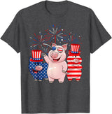 Ohia Three Patriotic Pigs USA Independence Day Tee Funny Red White Blue Pig American Flag Farmer 4th Of July T-Shirt - Dark Heather Grey