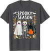 Spooky Ghost Halloween Black Cat Holding Pumpkin Preppy Halloween Ghost Skeleton Black Cat Spooky Season T-Shirt - Dark